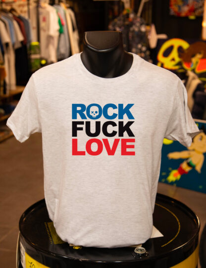 T-shirt gris col rond "Rock Fuck Love" version 1