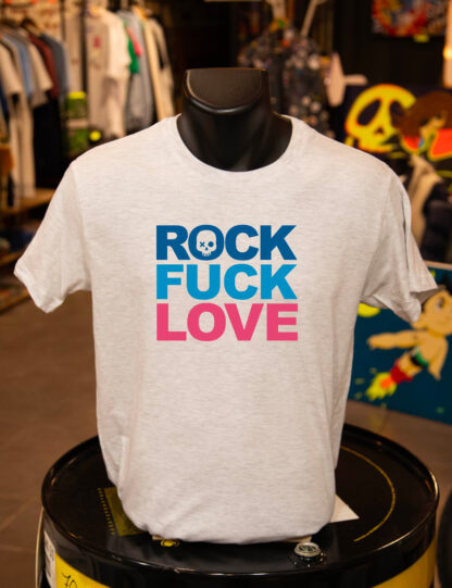 T-shirt gris col rond "Rock Fuck Love" version 2